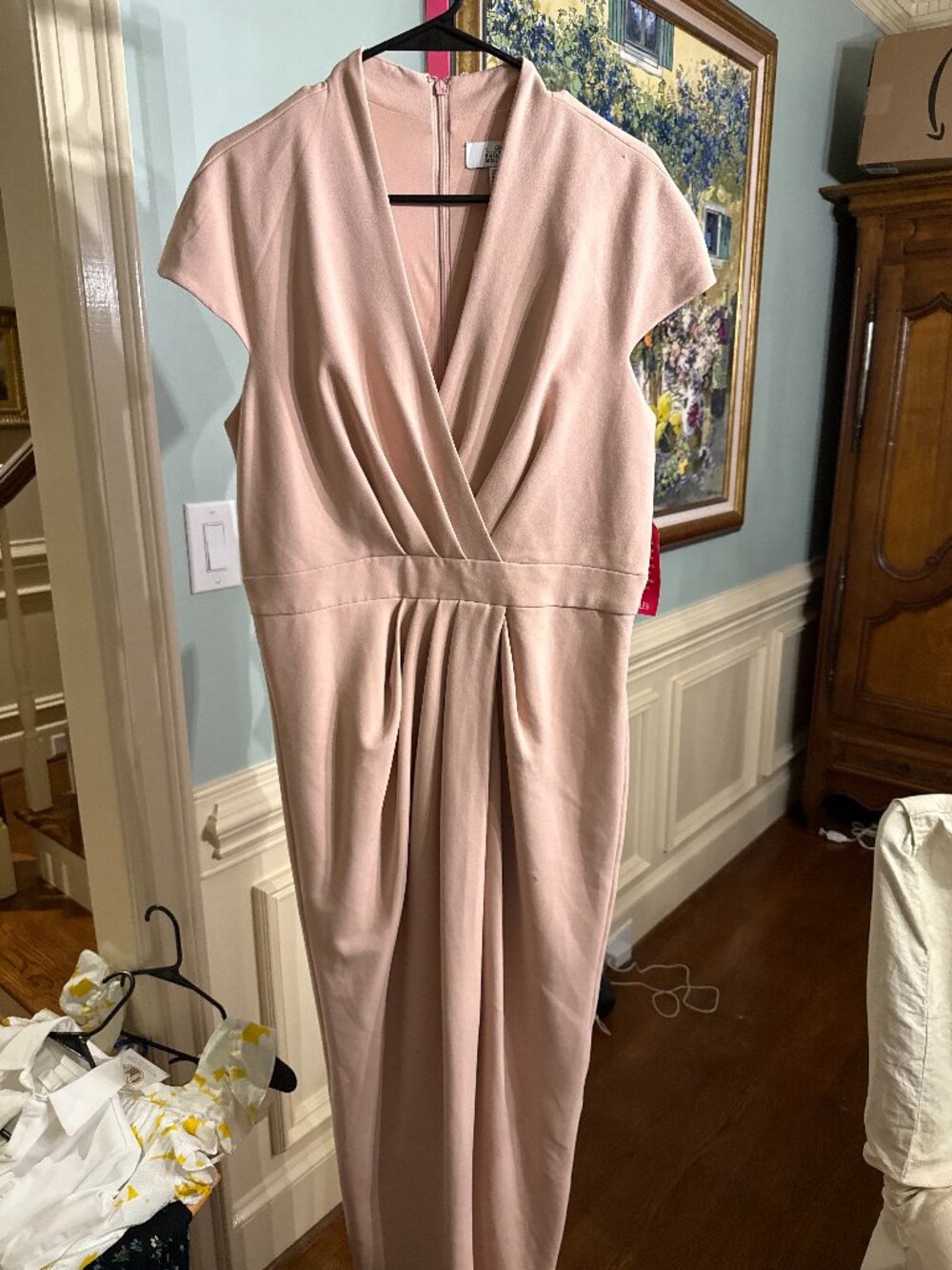 Belle Bagdley Michska Classic V-Neck Pleated Crepe Gown with Cap Sleeves NWT 12